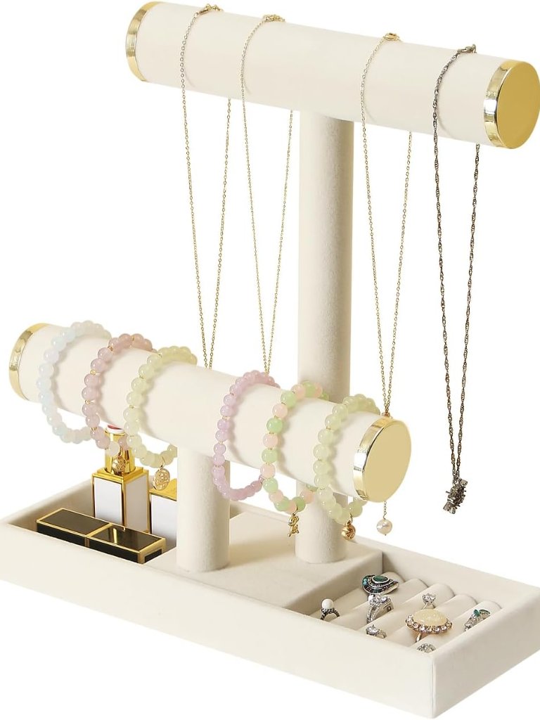 Elegant 2Tier Velvet Jewelry Organizer Stand For Bracelets Necklaces  More